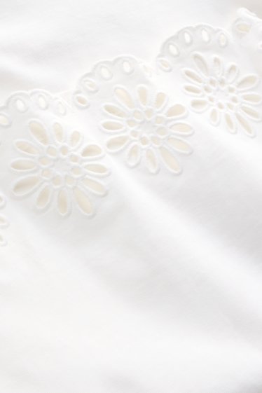 Damen - T-Shirt - Regular Fit - Broderie Anglaise - weiss