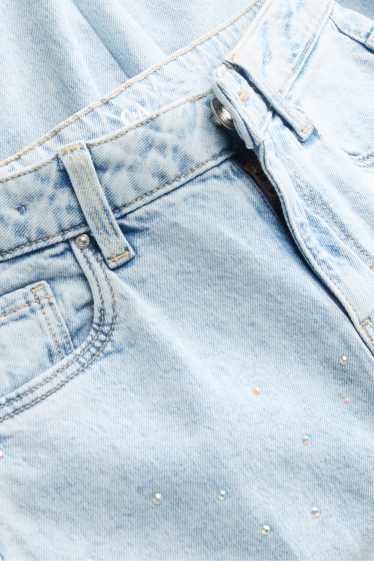 Kinder Mädchen - Wide Leg Jeans mit Strasssteinen - helljeansblau