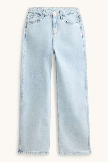 Kinder Mädchen - Wide Leg Jeans mit Strasssteinen - helljeansblau