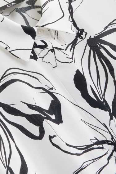 Dames - Blouse - gebloemd - wit / zwart