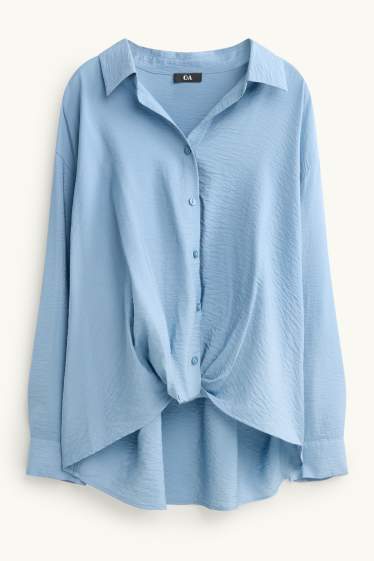 Dames - Overhemdblouse met drapering - lichtblauw