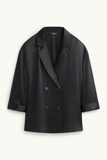 Damen - Blazer - Relaxed Fit - gerippt - schwarz