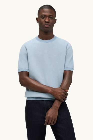 Bărbați - Pulover tricotat - mânecă scurtă - structurat - albastru