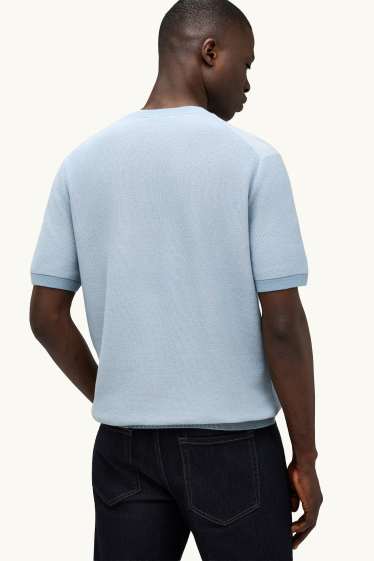 Bărbați - Pulover tricotat - mânecă scurtă - structurat - albastru