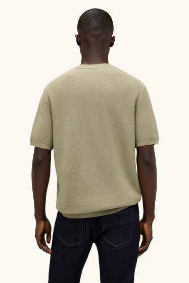 Heren - Gebreide trui - korte mouw - met structuur - kaki