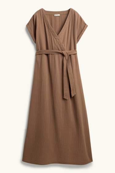 Mujer - Vestido de lactancia con escote en pico - con textura - marrón