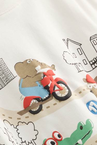 Kinder Buben - Elefant, Bär und Krokodil - Kurzarmshirt - cremeweiß