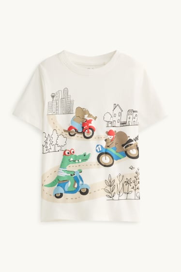 Kinder Buben - Elefant, Bär und Krokodil - Kurzarmshirt - cremeweiß