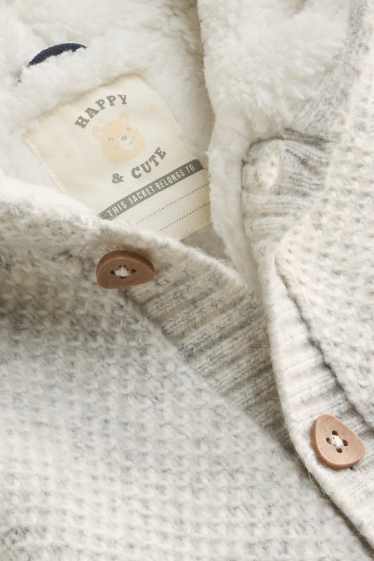 Baby: jongens - Babyvest met capuchon - gevoerd - lichtgrijs
