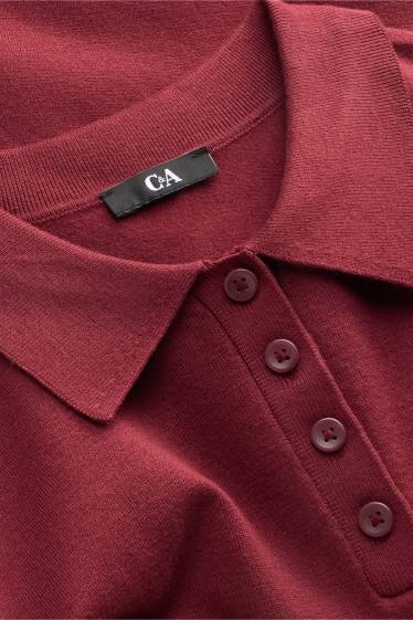 Dames - Gebreid poloshirt - regular fit - donkerrood