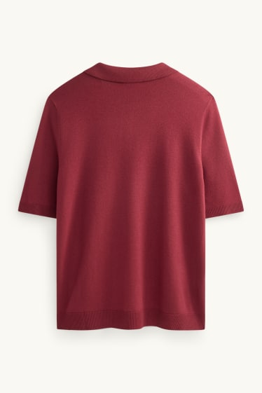 Dames - Gebreid poloshirt - regular fit - donkerrood