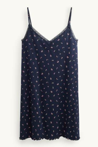 Damen - Pointelle-Nachthemd - geblümt - dunkelblau