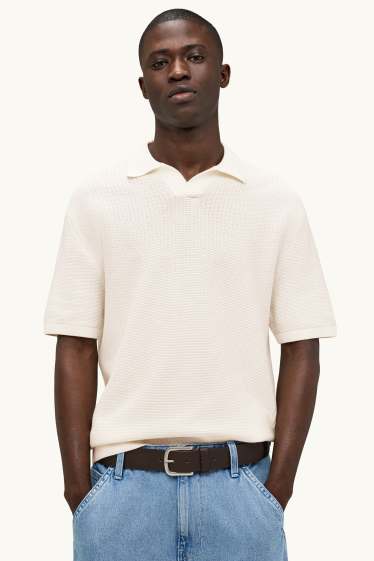 Bărbați - Tricou polo din tricot - relaxed fit - structurat - alb-crem