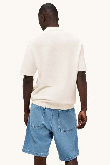 Bărbați - Tricou polo din tricot - relaxed fit - structurat - alb-crem