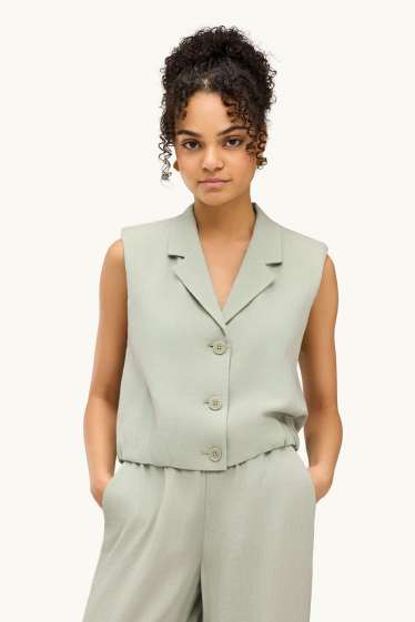Donna - Gilet misto lino - sciancrato - verde chiaro