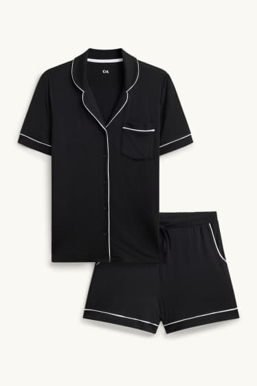Damen - Viskose-Shorty-Pyjama - schwarz