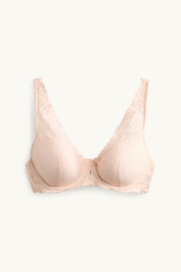 Dames - BH met beugels - PLUNGE - voorgevormd - roze