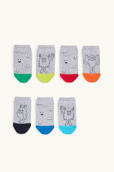 Kinder Jungen - Multipack 7er - Monster - Sneakersocken mit Motiv - grau