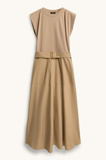 Dames - Fit & flare-jurk met ceintuur - lichtbruin