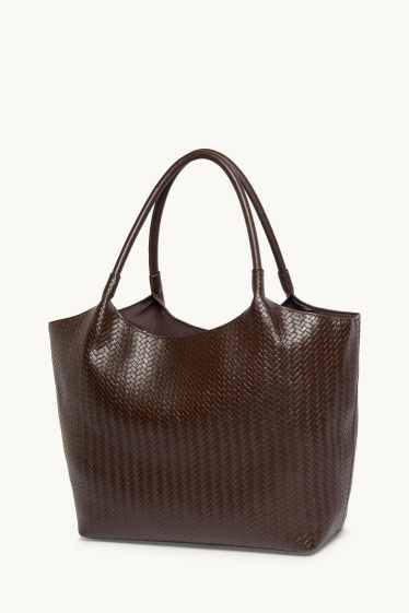 Damen - Großer Shopper - Lederimitat - dunkelbraun
