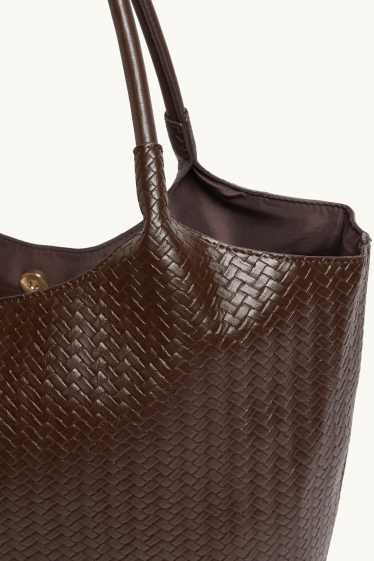 Damen - Großer Shopper - Lederimitat - dunkelbraun
