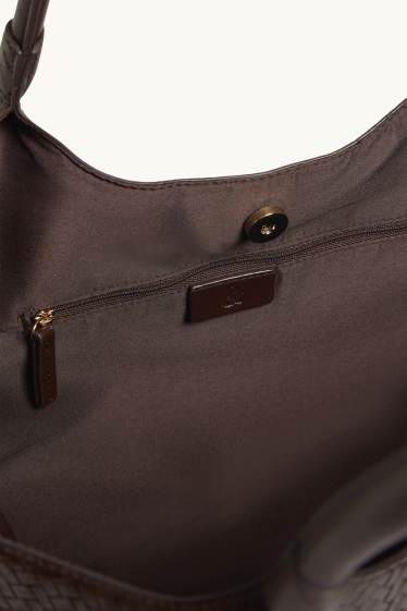 Damen - Großer Shopper - Lederimitat - dunkelbraun