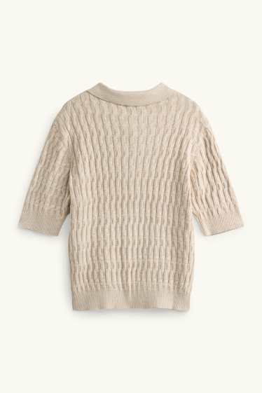 Femmes - Pull en maille - manches courtes - finition texturée - beige
