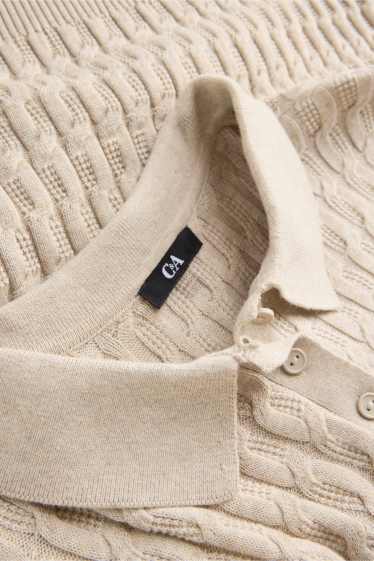 Femmes - Pull en maille - manches courtes - finition texturée - beige