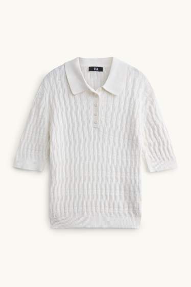 Damen - Strickpullover - kurzarm - strukturiert - weiß