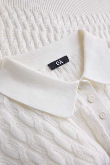 Damen - Strickpullover - kurzarm - strukturiert - weiß