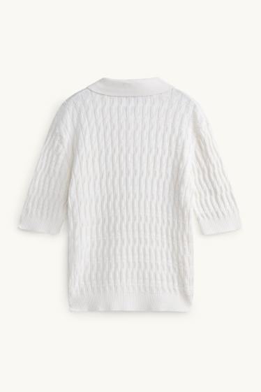 Damen - Strickpullover - kurzarm - strukturiert - weiß