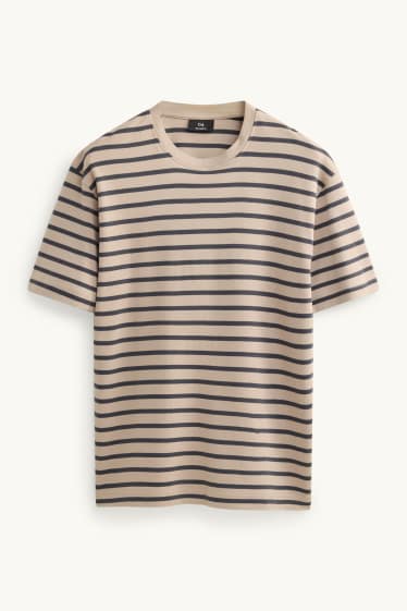 Heren - T-shirt - relaxed fit - gestreept - lichtbruin