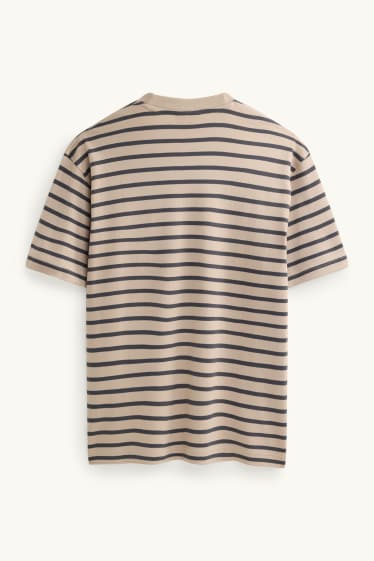 Heren - T-shirt - relaxed fit - gestreept - lichtbruin