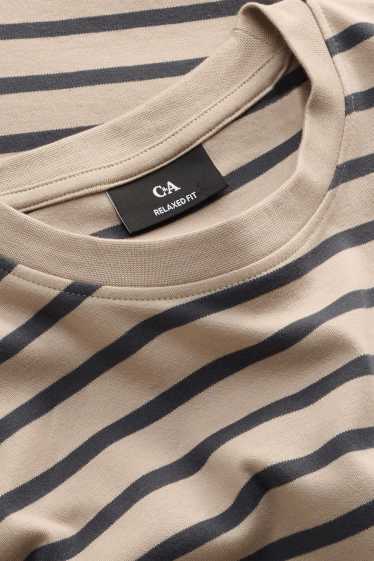 Heren - T-shirt - relaxed fit - gestreept - lichtbruin