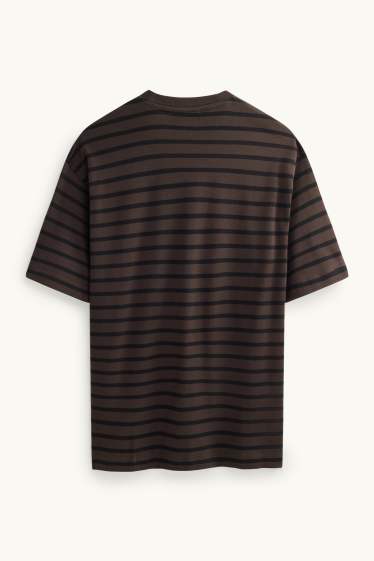 Heren - T-shirt - relaxed fit - gestreept - donkerbruin