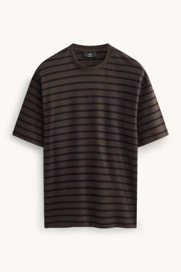 Heren - T-shirt - relaxed fit - gestreept - donkerbruin
