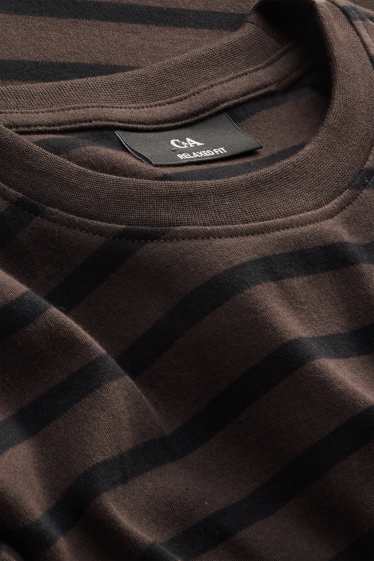 Heren - T-shirt - relaxed fit - gestreept - donkerbruin