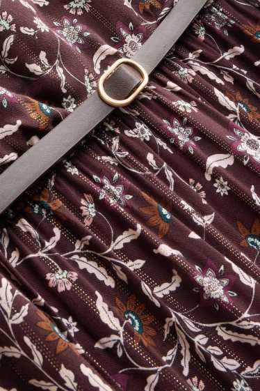 Enfants filles - Fleur - robe avec ceinture - finition brillante - marron