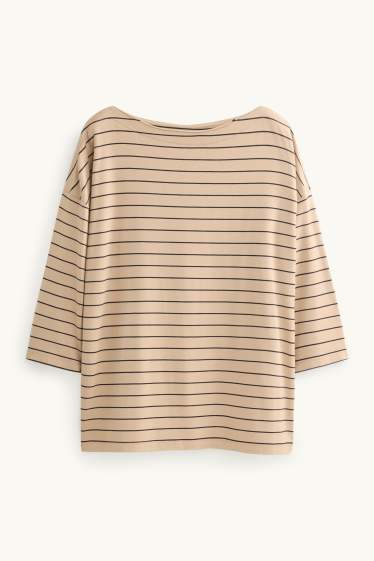 Femei - Tricou cu mânecă lungă - regular fit - cu dungi - bej