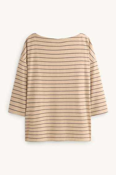 Femei - Tricou cu mânecă lungă - regular fit - cu dungi - bej