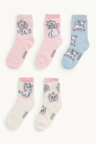 Kinderen: meisjes - Set van 5 paar - Aristocats - sokken met motief - crèmekleurig