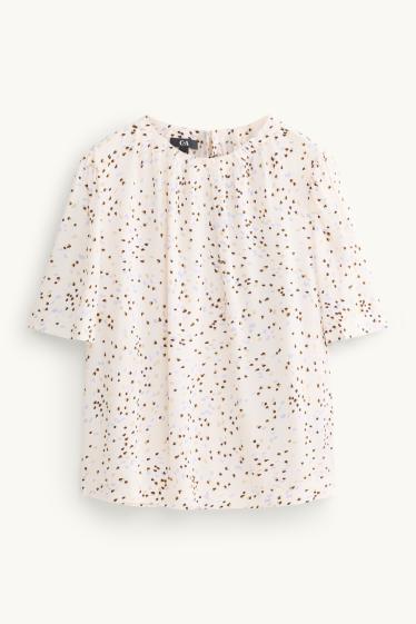 Dames - Blouse - met stippen - crème wit