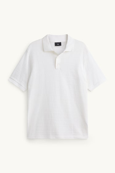 Herren - Strick-Poloshirt - Regular Fit - strukturiert - gestreift - weiß