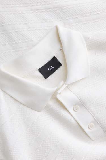 Herren - Strick-Poloshirt - Regular Fit - strukturiert - gestreift - weiß