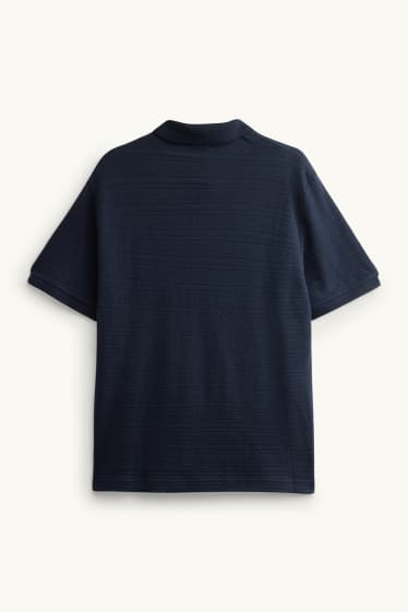Herren - Strick-Poloshirt - Regular Fit - strukturiert - gestreift - dunkelblau