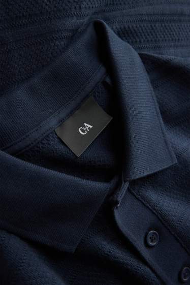 Herren - Strick-Poloshirt - Regular Fit - strukturiert - gestreift - dunkelblau