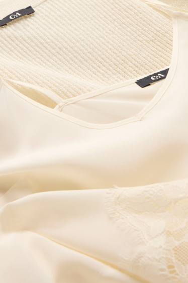 Femei - Set - vestă pulover și top - 2 piese - alb-crem