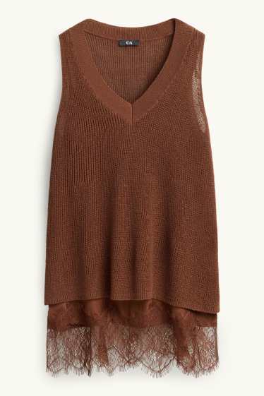 Femmes - Ensemble - pull sans manches et top - 2 pièces - marron
