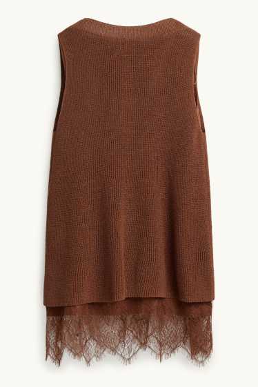 Femmes - Ensemble - pull sans manches et top - 2 pièces - marron