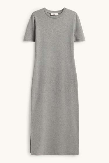 Kinder Mädchen - Stern - Kleid mit Strasssteinen - gerippt - grau